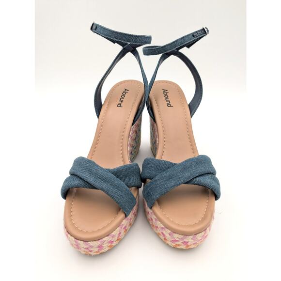Abound Sukie Espadrille Wedge Sandals Women's Blue Denim Size US8.5M - Picture 2 of 10